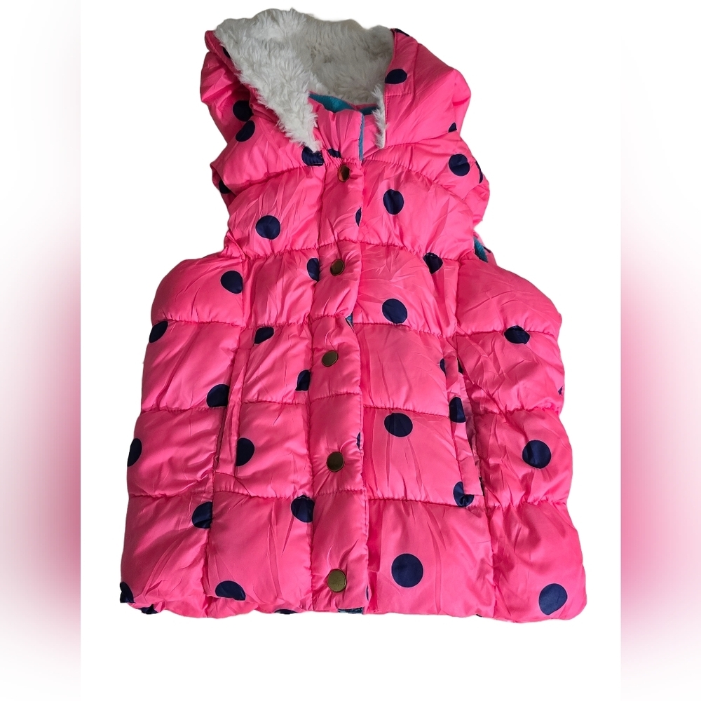 Double deer girls puffer vest pink blue polka dots sz 6/6X